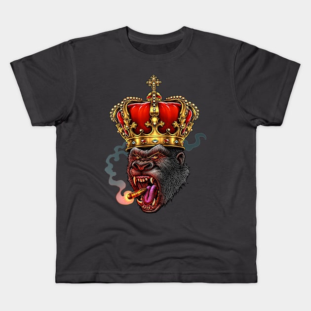 Smoking Kong Head with the crown Kids T-Shirt by LillyRise
